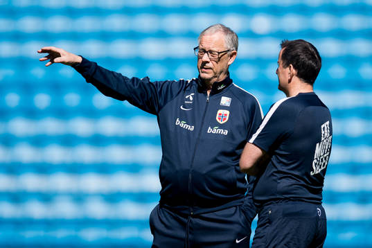 Lars Lagerbäck, head coach of Norway, and Per Joar Hansen,