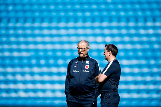 Lars Lagerbäck, head coach of Norway, and Per Joar Hansen,