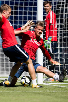 Sigurd Rosted and goalkeeper Ørjan Nyland of Norway