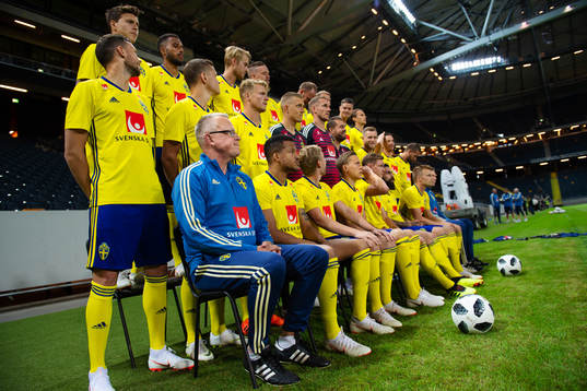 Spelare och ledare när lagbilden av Sveriges