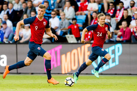 Alexander Sørloth and Iver Fossum of Norway