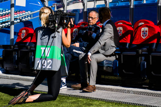 Lars Lagerbäck, head coach of Norway, is been interviewed