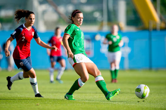 Ingrid Moe Wold of Norway and Katie McCabe of Ireland