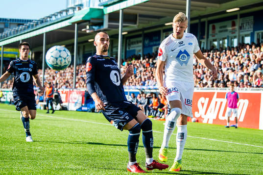 Nikita Baranov of Kristiansund and Erling Braut Håland of