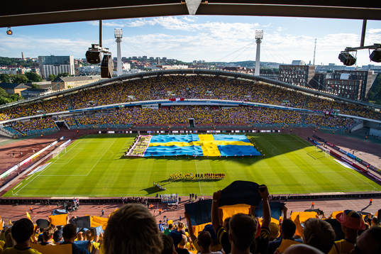 General view over Ullevi stadium with the teams lined up