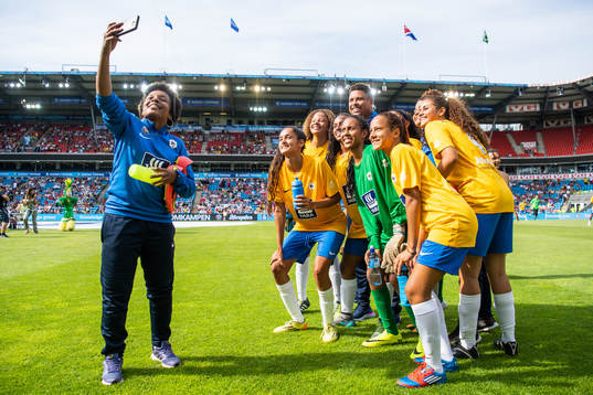 Ronaldo, head coach of Brazil, poses for a photo with