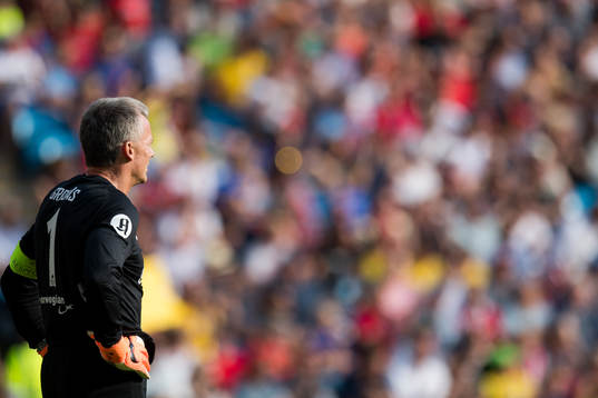 Goalkeeper Frode Grodås of Norway looks dejected