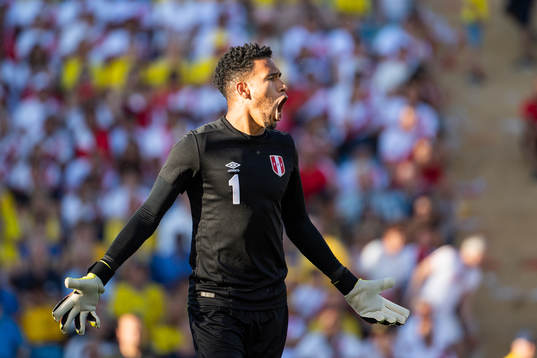 goalkeeper Pedro Gallese of Peru reacts