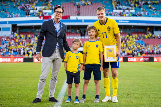 Viktor Claesson of Sweden is awarded man of the match