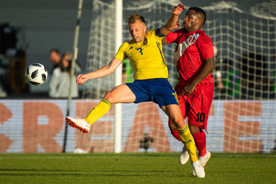 Sebastian Larsson of Sweden competes for the ball with