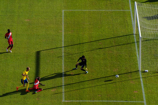 Ola Toivonen of Sweden shoots outside the net