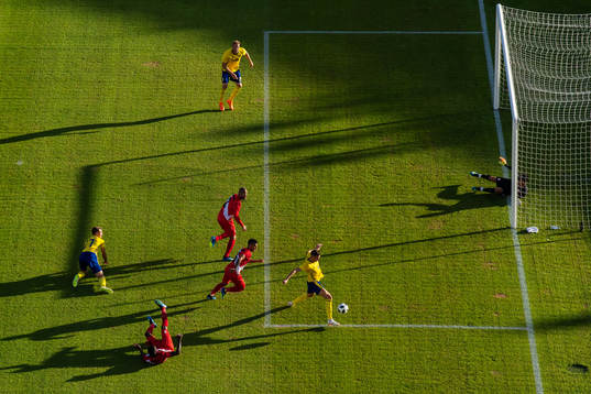 Viktor Claesson, Ola Toivonen and Marcus Berg of Sweden