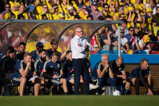 Janne Andersson, head coach of Sweden, in front of the bench