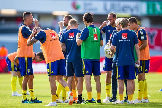 Players of Sweden drinks