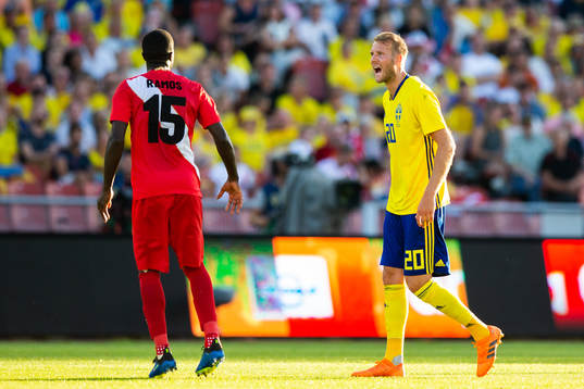 Ola Toivonen of Sweden reacts towards Christian Ramos of