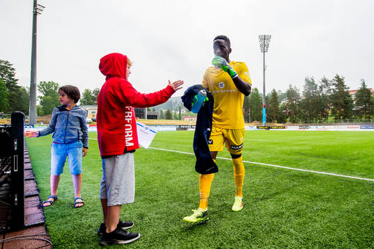 Goalkeeper Arnold Origi of Sandnes Ulf looks dejected