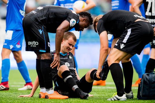 Vegard Østraat Erlien of Sandnes Ulf with an injury