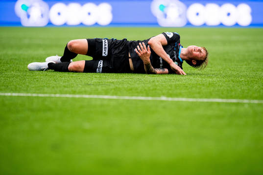 Vegard Aasen of Sandnes Ulf with an injury