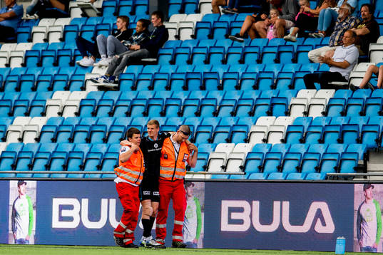 Ari Mohr Jónsson of Sandnes Ulf goes off the pitch with an