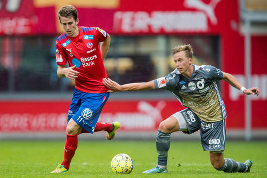 Helsingborgs Adam Eriksson och Degerfors Erik Lindell