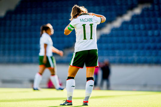 Katie McCabe of Ireland looks dejected