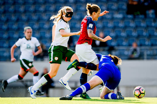 Isabell Lehn Herlovsen of Norway is brought down by