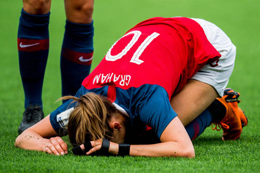 Caroline Graham Hansen of Norway goes down for a penalty