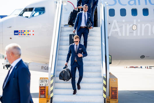 Sebastian Larsson and Martin Olsson of Sweden disembark the