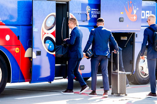 Sebastian Larsson ebarks the bus when the Swedish football