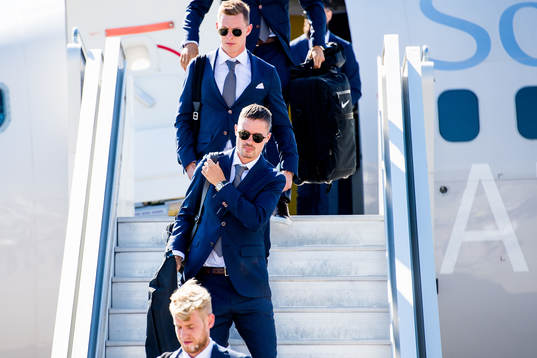Filip Helander, Mikael Lustig and Emil Krafth of Sweden