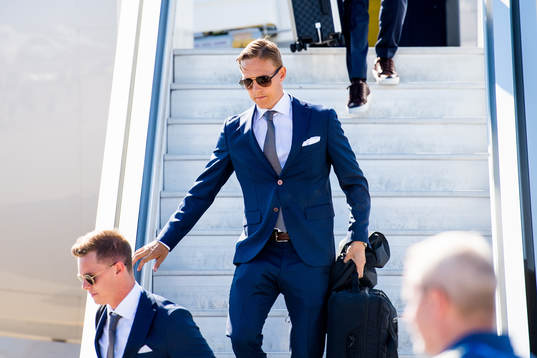 Ludwig Augustinsson of Sweden disembark the plane when the