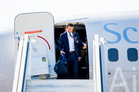 Albin Ekdal of Sweden disembarks the plane when the Swedish