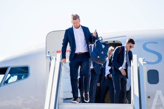 Assistant coach Peter Wettergren of Sweden disembarks the