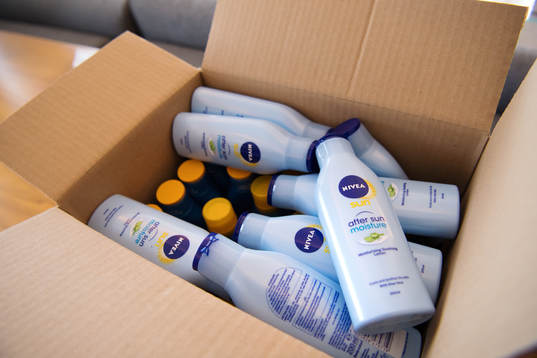 Sunscreen protection bottles at Kempinski Hotel