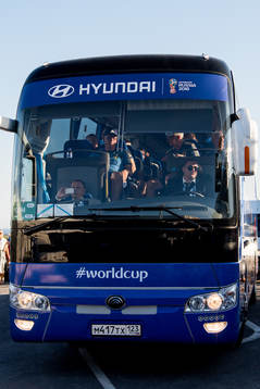 The Swedish team bus with head coach Janne Andersson of