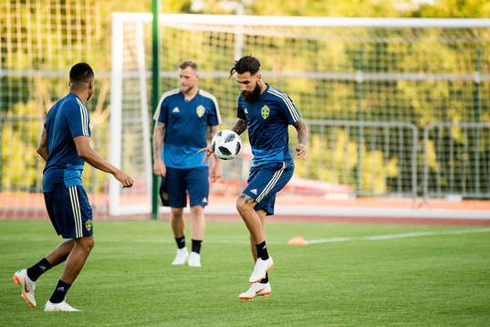 Martin Olsson and Jimmy Durmaz of the Swedish national