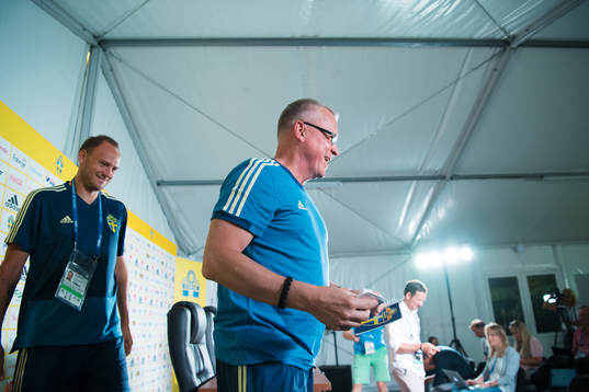 Andreas Granqvist and head coach Janne Andersson of the