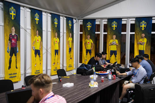 Journalist working in a media center