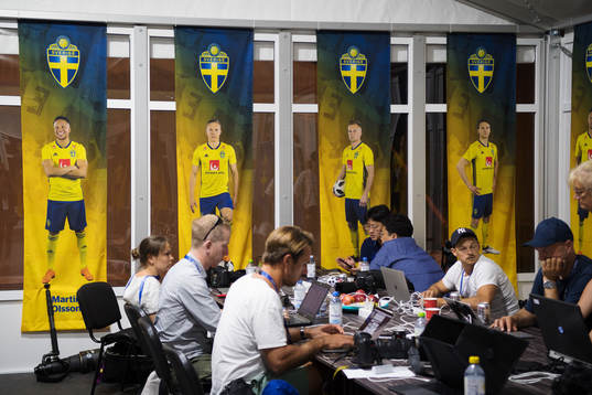 Journalist working in a media center