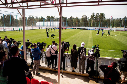 Media cover the training session of Portugal
