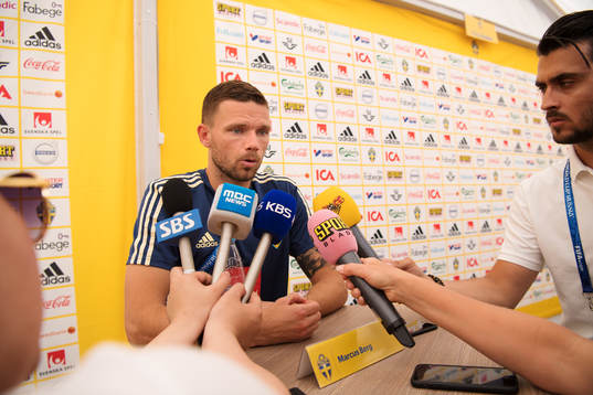 Marcus Berg of the Swedish national football team is being