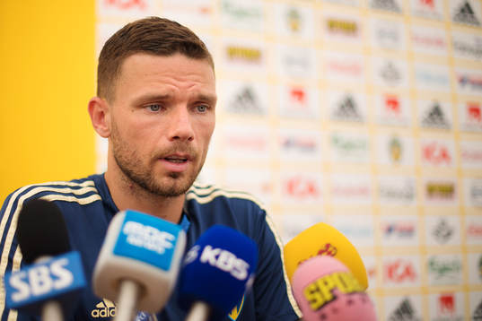 Marcus Berg of the Swedish national football team is being
