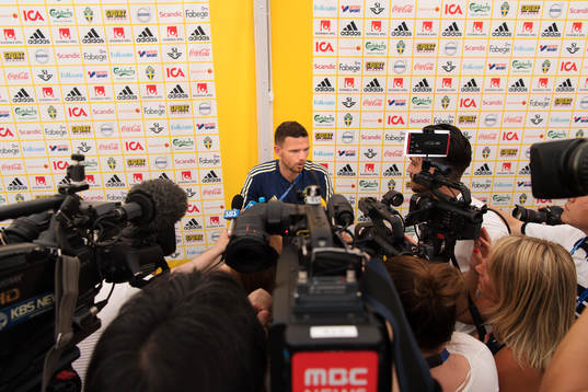 Marcus Berg of the Swedish national football team is being