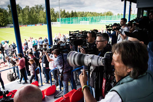 Media cover the training session of Portugal