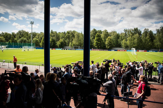 Media cover the training session of Portugal