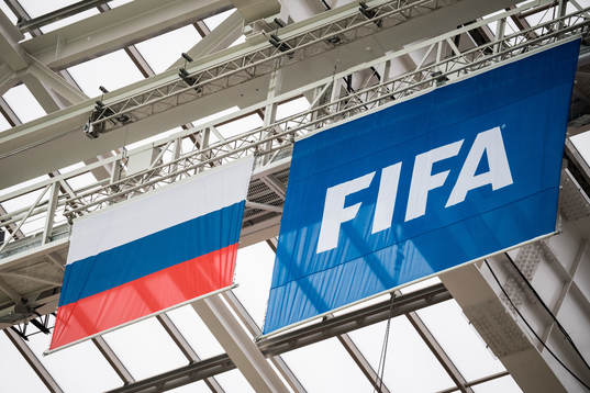 The flag of Russia and the flag of FIFA