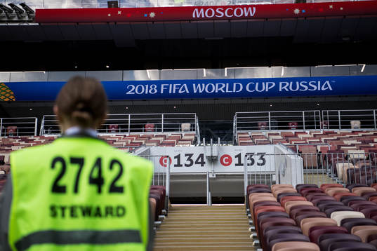 A steward in the stands at Luzhniki Stadium