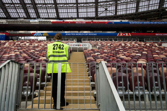A steward in the stands at Luzhniki Stadium