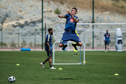 Mikael Lustig of the Swedish national football team at a