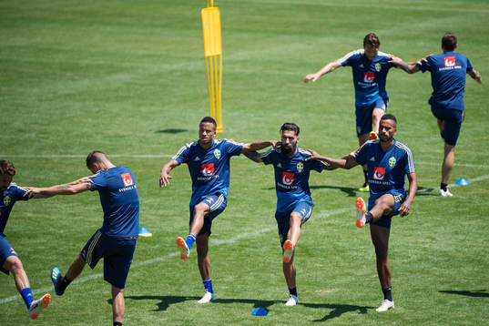 Martin Olsson, Jimmy Durmaz and Isaac Kiese Thelin of the
